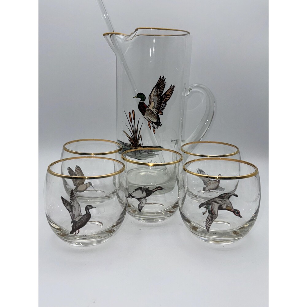 Vintage MCM Carwin West Virginia Pitcher & Glasses Original Stir Stick